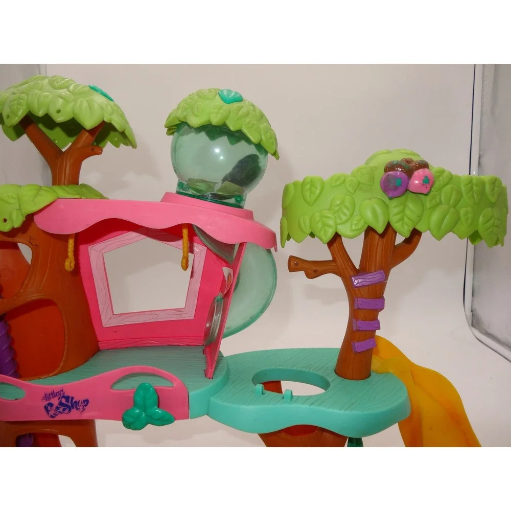Littlest Pet Shop Treehouse Playset 2007 Hasbro Brown Pink Green Slide